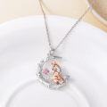 wholesale 925 Sterling Silver Rose Gold Fox Pendant Necklace with Pink Flower and Crescent Moon Charm for Women-0-3