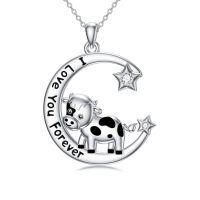TOUPOP 925 Sterling Silver Crystals Cow Pendant Necklace Women Gifts-undefined