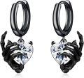 wholesale Sterling Silver Skeleton Hand Skull Hoop Earrings Halloween Gothic Jewelry Gifts-0-6
