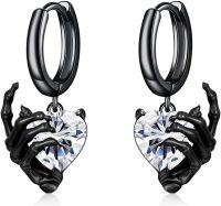 wholesale Sterling Silver Skeleton Hand Skull Hoop Earrings Halloween Gothic Jewelry Gifts-White