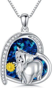 wholesale 925 Sterling Silver Blue Crystal Highland Cow & Sunflower Pendant Necklace-Crystal Cow