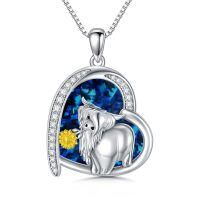 wholesale 925 Sterling Silver Blue Crystal Highland Cow & Sunflower Pendant Necklace-Crystal Cow