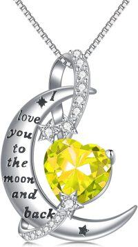 wholesale 925 Sterling Silver Birthstone Love You to the Moon Heart Necklace-11-November-Citrine