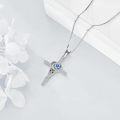wholesale 925 Sterling Silver Heart Cross Blue Crystal Pendant Necklace for Women-0-4