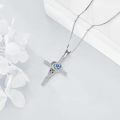 wholesale 925 Sterling Silver Heart Cross Pendant With Blue Crystal-0-4