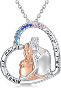 wholesale 925 Sterling Silver Heart Pendant with Mother and Child Design Forever My Friend Always Jewelry for Women Girls Gift-Mother and Daughter
