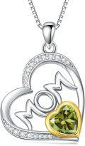 wholesale 925 Sterling Silver Gold Heart Mom Necklace with Synthetic Birthstone Pendant-0-0