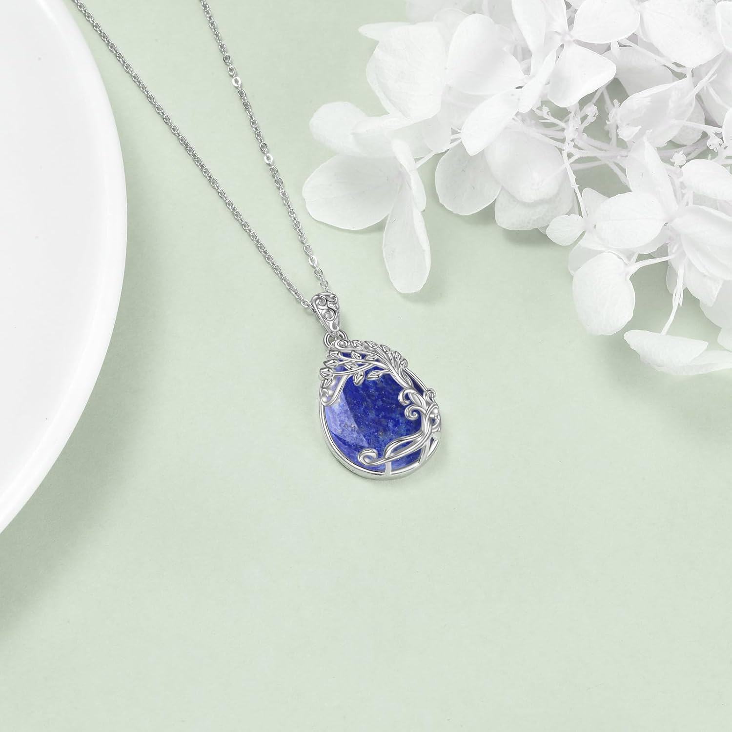 925 Sterling Silver Moonstone Filigree Teardrop Pendant Necklace for Women-0-4