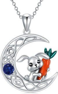 wholesale 925 Sterling Silver Birthstone Bunny Moon Pendant Necklace Rabbit Crescent Gift-September