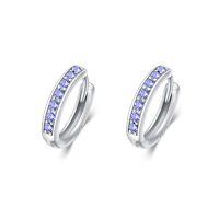 wholesale 925 Sterling Silver Colorful Gemstone Huggie Hoop Earrings-15mm-6 Jun.(Alexandrite)