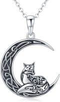 wholesale 925 Sterling Silver Fox in Crescent Moon Celtic Knot Pendant Necklace Hypoallergenic s for Men & Women-0-0