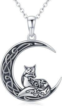 wholesale 925 Sterling Silver Fox in Crescent Moon Celtic Knot Pendant Necklace Hypoallergenic s for Men & Women-Black