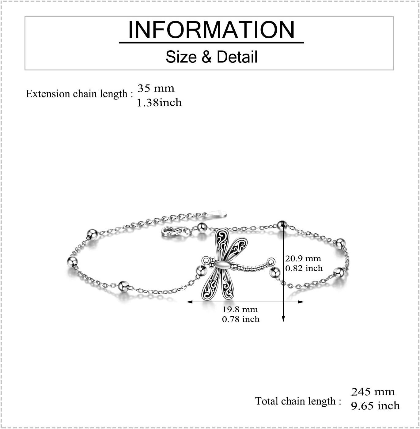 wholesale 925 Sterling Silver Dragonfly Charm Anklet with Beaded Chain and Clasp for Women Girls  6+1 inch Adjustable Length-0-3