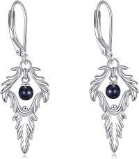 wholesale 925 Sterling Silver Black Pearl Leaf Cutout Dangle Leverback Earrings for Women Wife Mom-Black Pearl Earrings