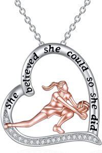 wholesale 925 Sterling Silver Sporty Charm Necklace with Basketball Player Design and Inspirational Quote She Believed She Could So She Did for Women's Gift-Volleyball necklace-2
