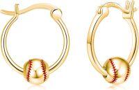 wholesale 925 Sterling Silver Baseball Hoop Earrings for Women and Girls-Gold Baseball