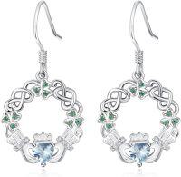 wholesale 925 Sterling Silver Birthstone Claddagh Celtic Knot Dangle Earrings for Women-Silver December