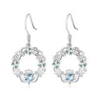 wholesale 925 Sterling Silver Birthstone Claddagh Celtic Knot Dangle Earrings for Women-Silver December