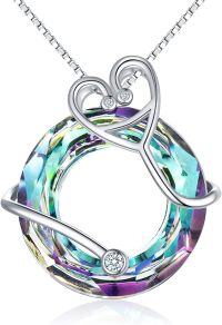 wholesale 925 Sterling Silver Nurse Necklace with Crystal Caduceus Pendant for Women Mom Birthday Graduation Gifts-B-Stethoscope Necklace-Purple Circle Crystal