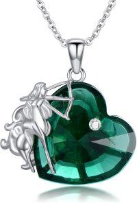 wholesale Sterling Silver Birthstone Zodiac Necklace 12 Constellation Heart Pendant-Sagittarius - Birthstone Emerald Green