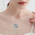 wholesale 925 Sterling Silver Round Blue Crystal Zodiac Pendant Necklace with Stars and Moon Design for Women Astrology -0-1