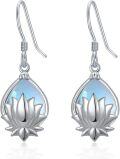 wholesale 925 Sterling Silver Moonstone Lotus Flower Earrings for Women, Hypoallergenic, Gift for Her, 0.59 Trendy Dangle Jewelry-0-0