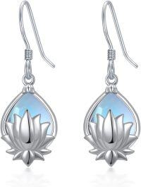 wholesale 925 Sterling Silver Moonstone Lotus Flower Earrings for Women, Hypoallergenic, Gift for Her, 0.59 Trendy Dangle Jewelry-Lotus Moonstone