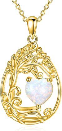 wholesale Sterling Silver Yellow Gold Plated Gemstone Tree of Life Pendant Necklace-10-Oct-Opal