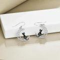 wholesale 925 Sterling Silver Black Cat and Crescent Moon Drop Earrings for Women Gifts-0-3