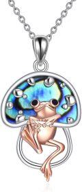 wholesale 925 Sterling Silver Abalone Shell Frog on Mushroom Pendant Necklace for Women and Girls-0-0