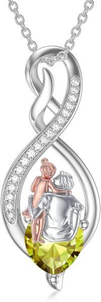 wholesale Sterling Silver Birthstone Infinity Heart Pendant Father Daughter Gift-02-08-Light Green-August
