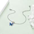 wholesale 925 Sterling Silver Blue Enamel Butterfly Flower Charm Anklet Bracelets for Women Girl's-0-2