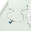 wholesale 925 Sterling Silver Blue Enamel Butterfly Flower Charm Anklet Bracelets for Women Girl's-0-2