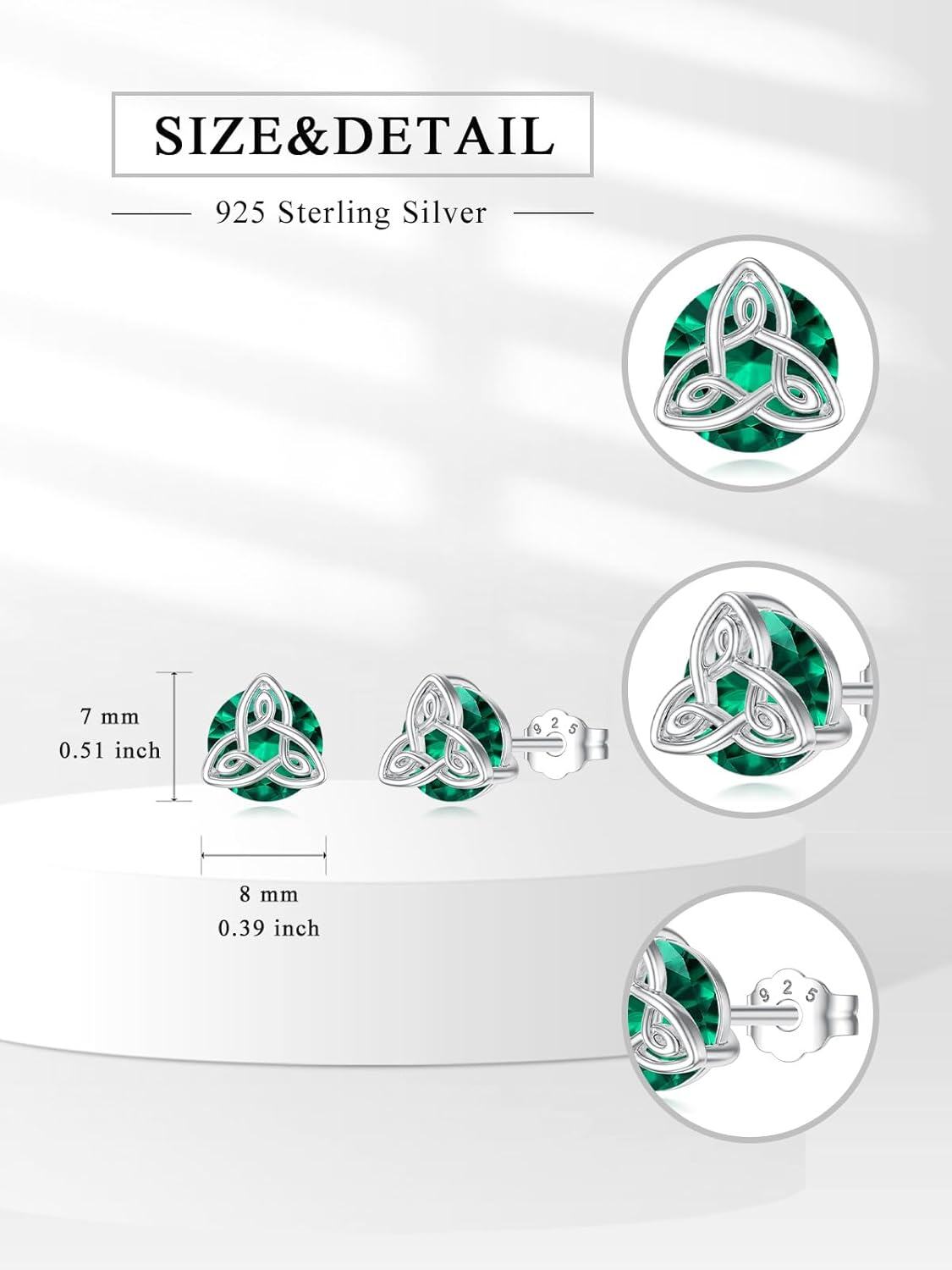 wholesale 925 Sterling Silver Celtic Knot Stud Earrings with Green Birthstone for Women-0-1