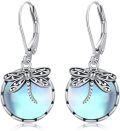 wholesale 925 Sterling Silver Blue Opal Dragonfly Leverback Dangle Earrings for Women-0-0