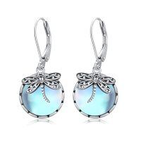 wholesale 925 Sterling Silver Blue Opal Dragonfly Leverback Dangle Earrings for Women-Dragonfly