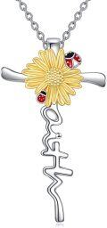 wholesale 925 Sterling Silver Sunflower Ladybug Cross Pendant Necklace for Women Gifts for Mom Wife-0-0