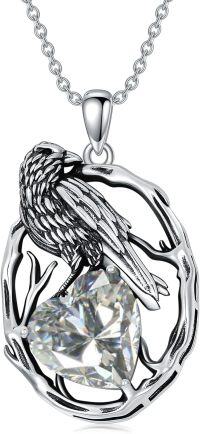wholesale Sterling Silver Birthstone Raven Necklace for Women-April