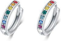 wholesale 925 Sterling Silver 925 Sterling Silver Cubic Zirconia Austrian Crystals Birthstone Huggie Hoop Earrings-15mm chakra hoops