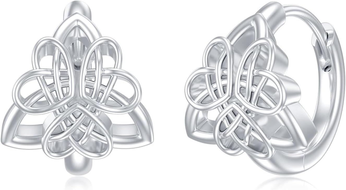 Sterling Silver Celtic Knot Huggie Hoop Earrings Triangle Knot Jewelry Gifts for Women-3 Heart Celtic Earrings