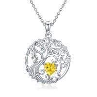 wholesale 925 Sterling Silver Heart Moonstone Tree Of Life Pendant Necklace-11-Nov-Citrine