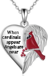 wholesale 925 Sterling Silver Cardinal Angel Wings Heart Locket Pendant Necklace Gifts for Women-Cardinal Heart