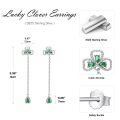 wholesale 925 Sterling Silver Emerald Green Gemstone Drop Earrings - Four-Leaf Clover Design for Women's Fashion Accessories-0-4