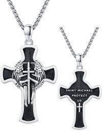 wholesale Sterling Silver Archangel Medals St Pendant Necklace for Men Women-41-St Michael Cross(double-sided silver)