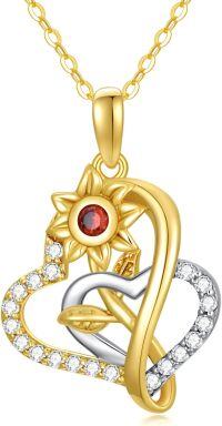 wholesale  14K Gold (Au585) & Moissanite Sunflower Heart Necklace with Cubic Zirconia, Hypoallergenic Women's Jewelry Gift for Wife Mom-Style-2