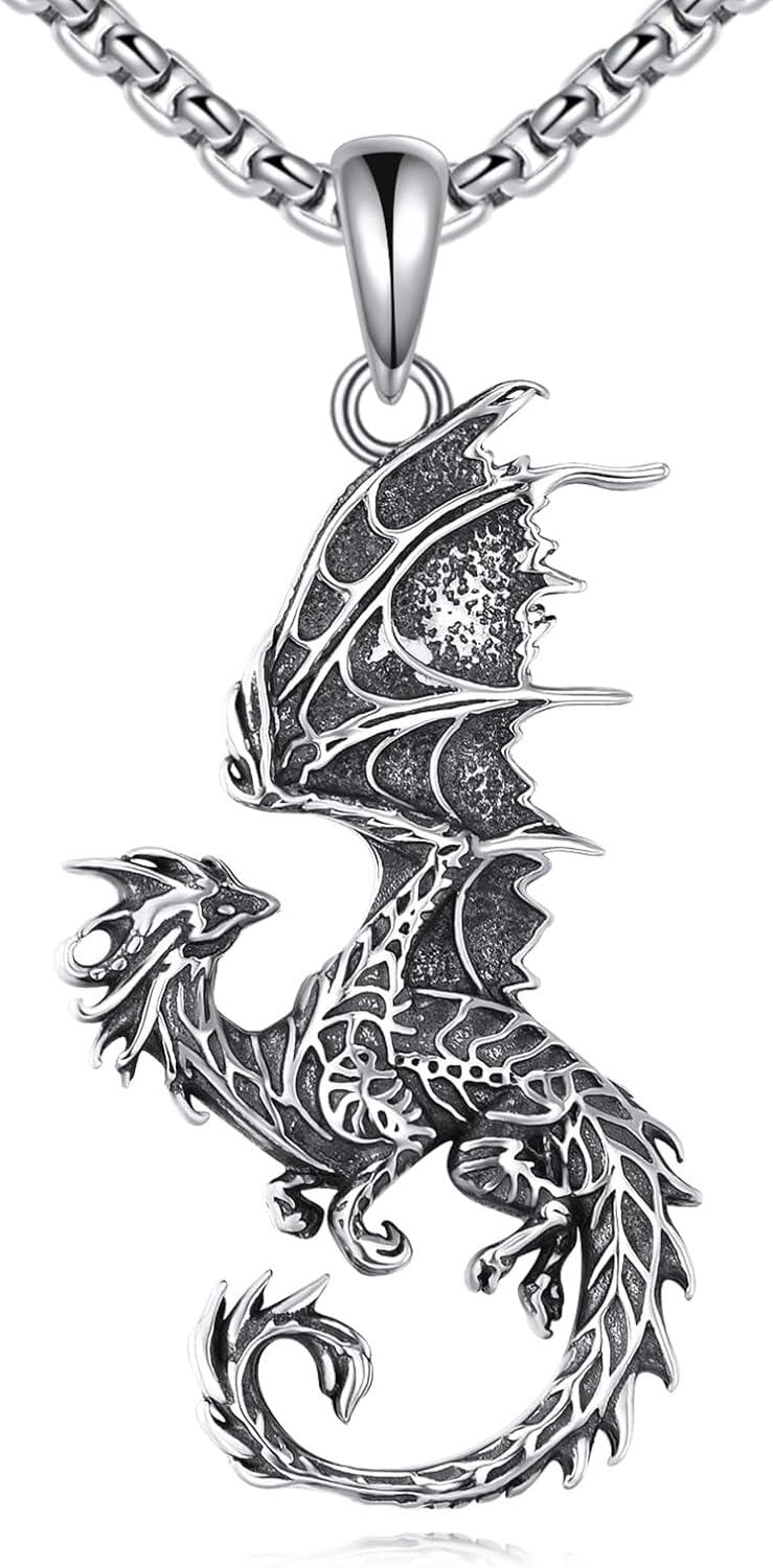 925 Sterling Silver Dragon Triforce Necklace for Men's Gifts-0-0