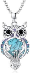 wholesale 925 Sterling Silver Turquoise Owl Filigree Skull Pendant Necklace with Purple Accents and Chain 36 Length-0-0