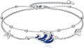 wholesale 925 Sterling Silver Blue Enamel Wave Starfish Shell Charm Ankle Anklet for Women-0-0