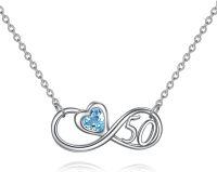 wholesale 925 Sterling Silver Blue Topaz Infinity 50th Anniversary Heart Pendant Necklace for Women-50th birthday necklace