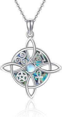 wholesale Sterling Silver Celtic Cross Witches Knot Pendant Necklace Amulet Gift-A-Moonstone&Abalone Shell-A-Moonstone&Abalone Shell